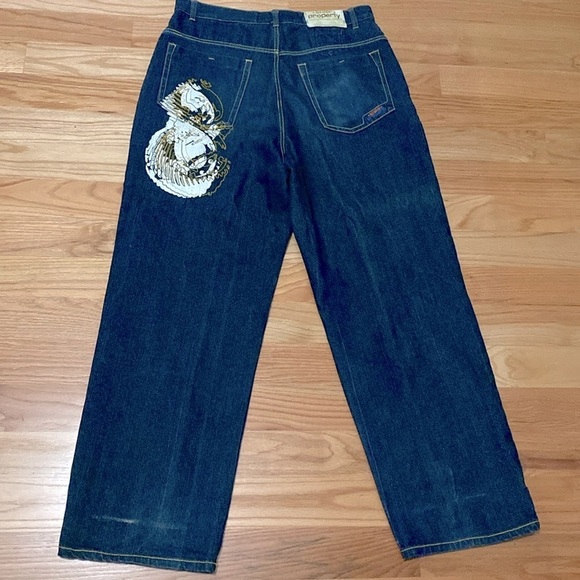State Property Mens 36 Denim Jeans Baggy Hip Hop Embroidery Lion Logo streetwear - Picture 1 of 11